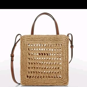 Mango Raffia-effect shoulder bag Beige